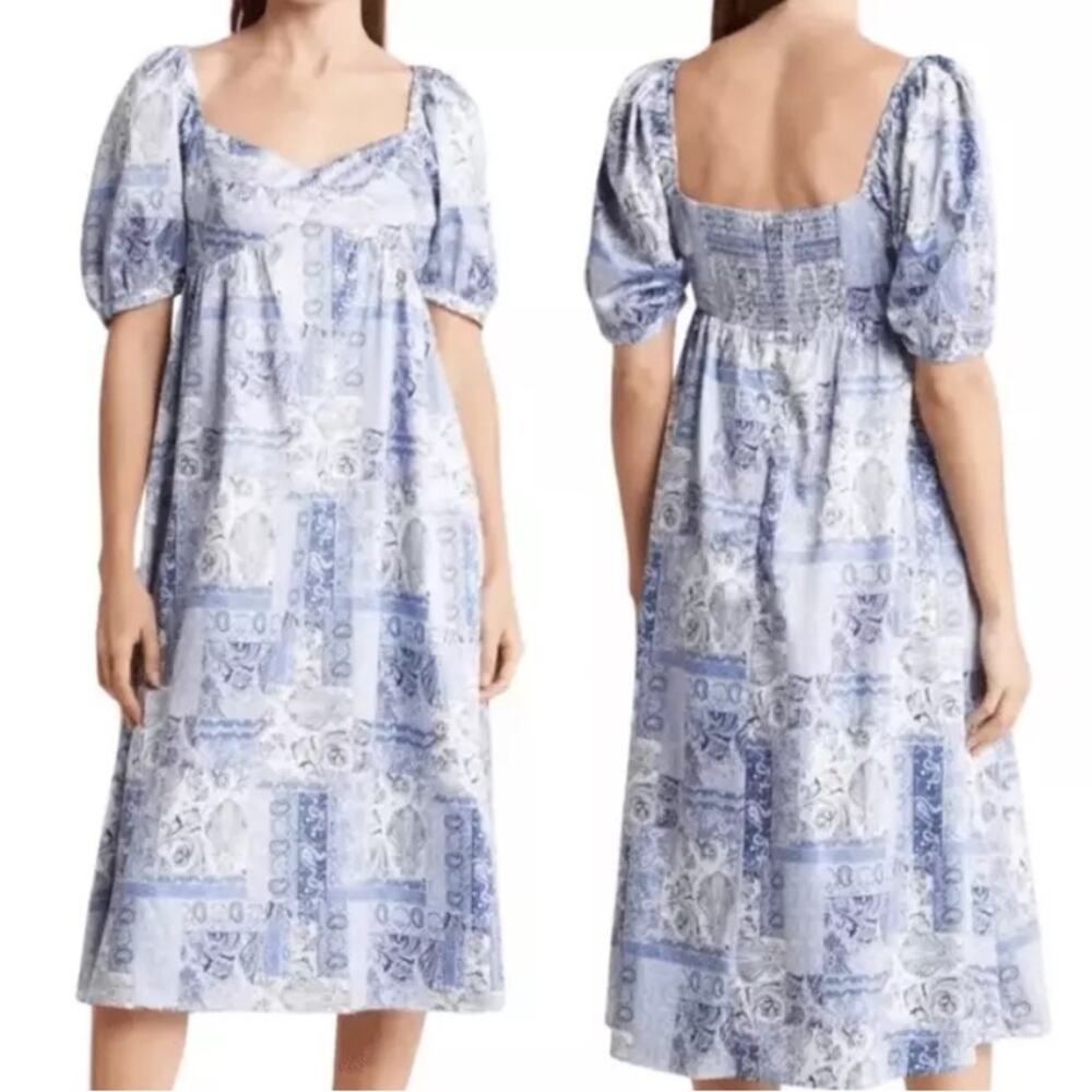 NSR Layla Printed Midi Dress - Blue Patch Size L